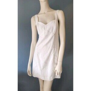 NEW‎ Abercrombie Fitch Womens Small Tall ST Linen Blend Mini Sun Dress Off White
